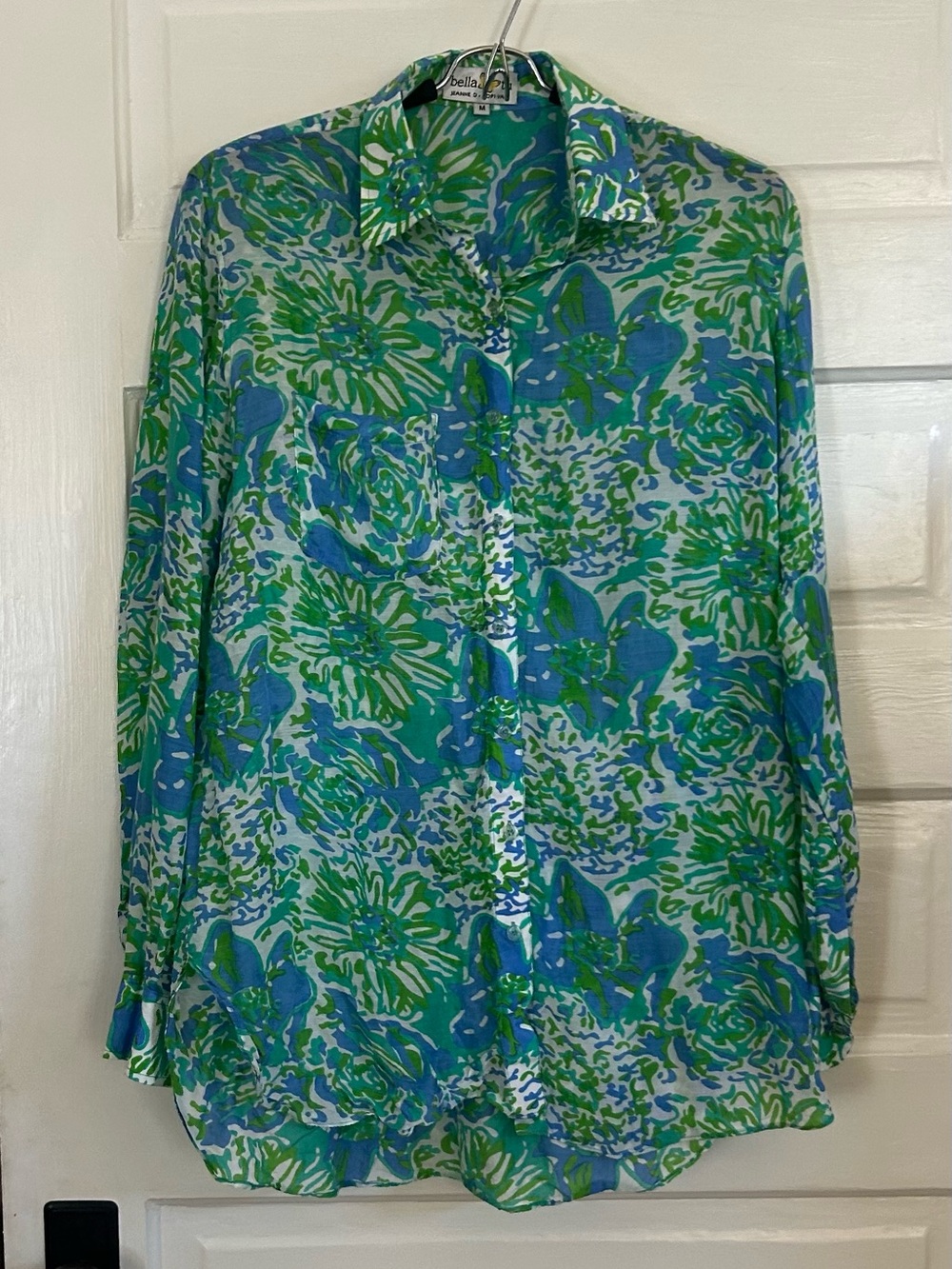 NWOT Bella Tu Green & Blue Patterned Button-Down Shirt - M